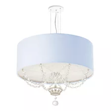 Lustre Pendente Infantil Coroa Cúpula Azul Bebê 50x15 3e27