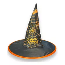 Chapéu De Bruxa Tradicional Teia De Aranha Halloween Cor Laranja