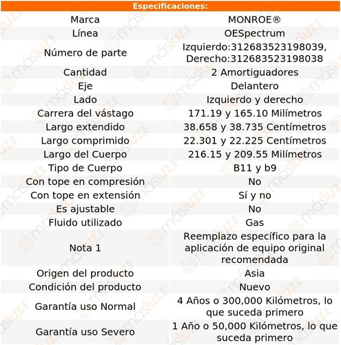 Kit 2 Amortiguadores Del Gas Oespectrum Sidekick 96/98 Foto 3