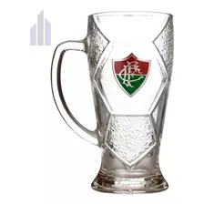 Caneca Fluminense Vidro Bola Futebol Escudo De Metal Oficial