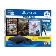 Sony Playstation 4 Slim 1tb Mega Pack: Grand Theft Auto V Premium Edition/days Gone/horizon Zero Dawn Complete Edition/fortnite Cor Preto Onyx