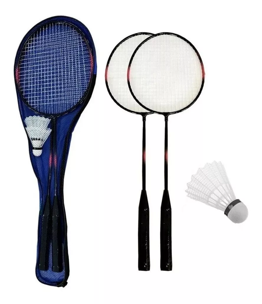 Kit Completo Jogo Badminton 2 Raquetes 1 Peteca Bolsa - Rosa