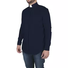 Camisa Para Padre Clerical Manga Longa Tecido Algodão