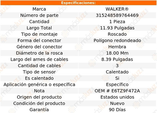 Sensor O2 Ox Merkur Scorpio 2.9l 6 Cil 89 Walker Foto 6