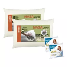 Kit 2 Travesseiros Nasa Alto Luxo Duoflex 50x70x17 Antiácaro + 2 Capas Protetoras Frete Grátis