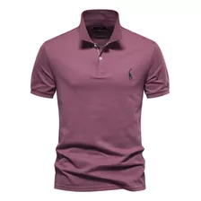 Camisa Bordada Fucsia Para Hombre, Polos De Algodón De Manga