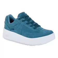 325-37 Tenis Sneakers Dama Mujer Azul Textil Suela Blanca