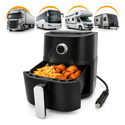 Airfryer Portátil 3l Automotiva Caminhão Cabine Motor Home 24v Oluap Preto Praticidade Camping