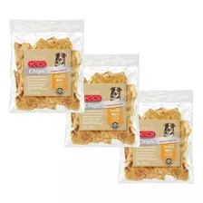 3 Petiscos Cães Osso Chips Frango 220g Couro Bovino