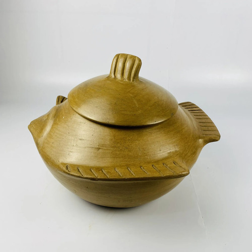 Travessa Peixe Em Barro Artesanal Decorativa Vintage Marrom-claro 2