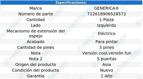 Espejo Izq Elect P/pintar 3 Pines Honda Fit 15-20 Generica Foto 2