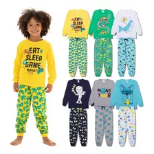 Kit 2 Pijama Comprido Infantil Menino Roupa Bebe Algodão