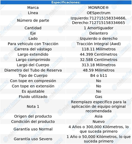 Amortiguador Oespectrum Gas Del Fx35 Awd 09-12 Monroe Foto 2