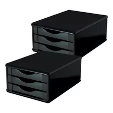 Conj 2 Cx Arquivo Gaveteiro Mdf Black Piano 3 Gav Black 3362