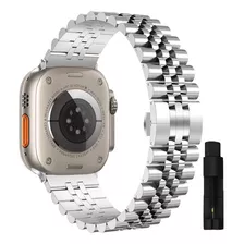 Pulseira Aço Inox Social Para Apple Watch Ultra 49mm Cor Prateado Largura 49 Mm