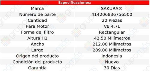 Caja De 20 Filtros De Aire Grand Cherokee V8 4.7l 05/07 Foto 2