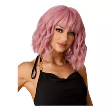 Peluca Rosa Bob Corta Cabello Sintética Cosplay Moda Mujer