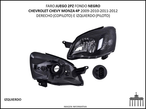 Faro Chevy 2009-2012 C3 Monza 4p Negro Juego 2pz Ctt Foto 3