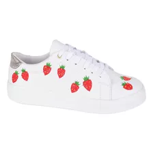 Tenis Casual Fratello Color Blanco Para Mujer 0682 Fresas