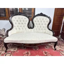 Sillón Victoriano Dos Cuerpos Capitoneado Tela Brocatto