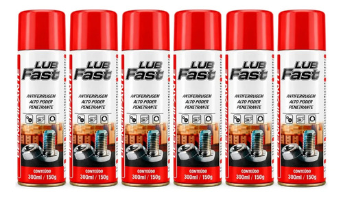 Kit 6 Óleo Desingripante Spray Anticorrosivo 300ml Lub Fast Vermelho