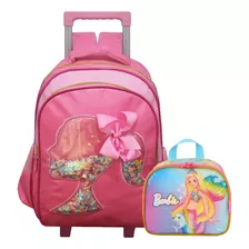 Kit Mochila Escolar Impermeável Rodinha 3d Lancheira Barbie