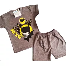 Conjunto Para Bebe Nene De Remera De Batman Y Short Liso