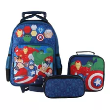 Mochila Avengers Con Ruedas Lonchera Y Estuche Av78808