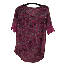 Blusa Talla M Bordo Con Encaje Nueva 