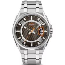 Reloj Harley Davidson Para Hombre Original By Bulova 76b180 Color De La Correa Plateado Color Del Bisel Plateado Color Del Fondo Gris