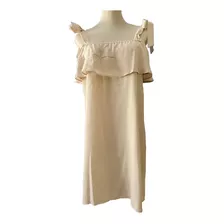 Vestido Solero Beige Tirante Con Moño Y Volado Bordado Uma