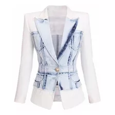 Jaqueta/ Blazer Feminino Slim Retalhos Jeans Varsyto