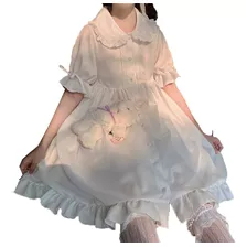 Vestido Feminino Lolita Drees Kawaii Peter Pan Com Babados