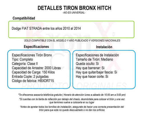 Tiron Jalon Remolque Dodge Fiat Strada 10-14 Bronx Foto 8