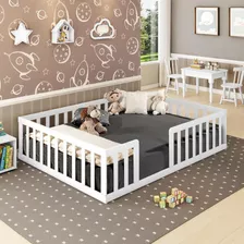 Cama Montessoriana Casal Giulia Madeira Maciça Com Grade Bra