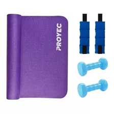 Kit Colchoneta Mat 6 Mm Tobilleras Mancuernas 1 Kg Combo Gym