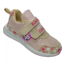 Tenis Casual Doble Velcro Niña Moda Flores Gatita Ligero