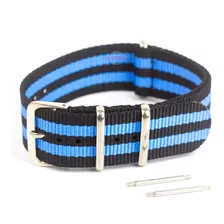 Pulseira Relógio Nato Nylon 18mm Preto Azul 3 Anéis