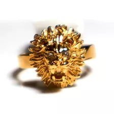 Precioso Anillo Oro Amarilo 14k Leon Detallado Diamantes Esp