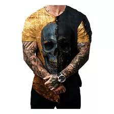 Camiseta Masculina Longline Oversized Caveira Preta Dourada