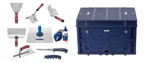 Kit Bremen: Herramientas Durlock 9pz + Cajón Plegable Con Tapa Azul 56x40x36 Cm 30kg/62l