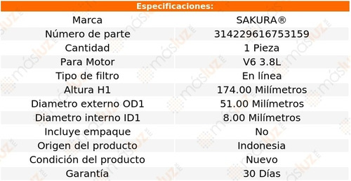 (1) Filtro Combustible Ford Freestar 3.8l V6 07 Sakura Foto 2