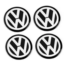 Pack 4 Tapas Volkswagen Negra Para Llanta Rueda Con Adhesivo