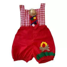 Roupa Caipira Bebê Menino Festa Junina Jardineira Body