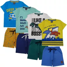Kit 12 Peças Roupa Infantil Masculino 6 Camiseta + 6 Bermuda