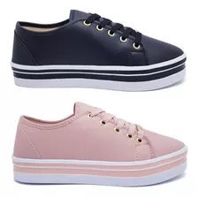 2 Pares Tênis Feminino Casual Flatform Sola Alta Barato P79