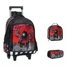 Mochila Infantil Estojo E Lancheira Aranha Yepp - Mim6312 Cor Preto