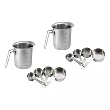 2 Jarra Graduada Medidor Inox 1l + 2 Conjunto Medidor 4 Pçs