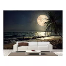 Adesivo De Parede Lua Cheia Noite Praia 3d 10m² Nsk76