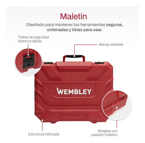 Set Herramientas Manuales Combinada Hogar Wembley 140pz 8743 Rojo